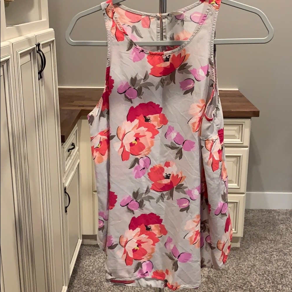 Grey Floral Sleeveless Tank Top Blouse